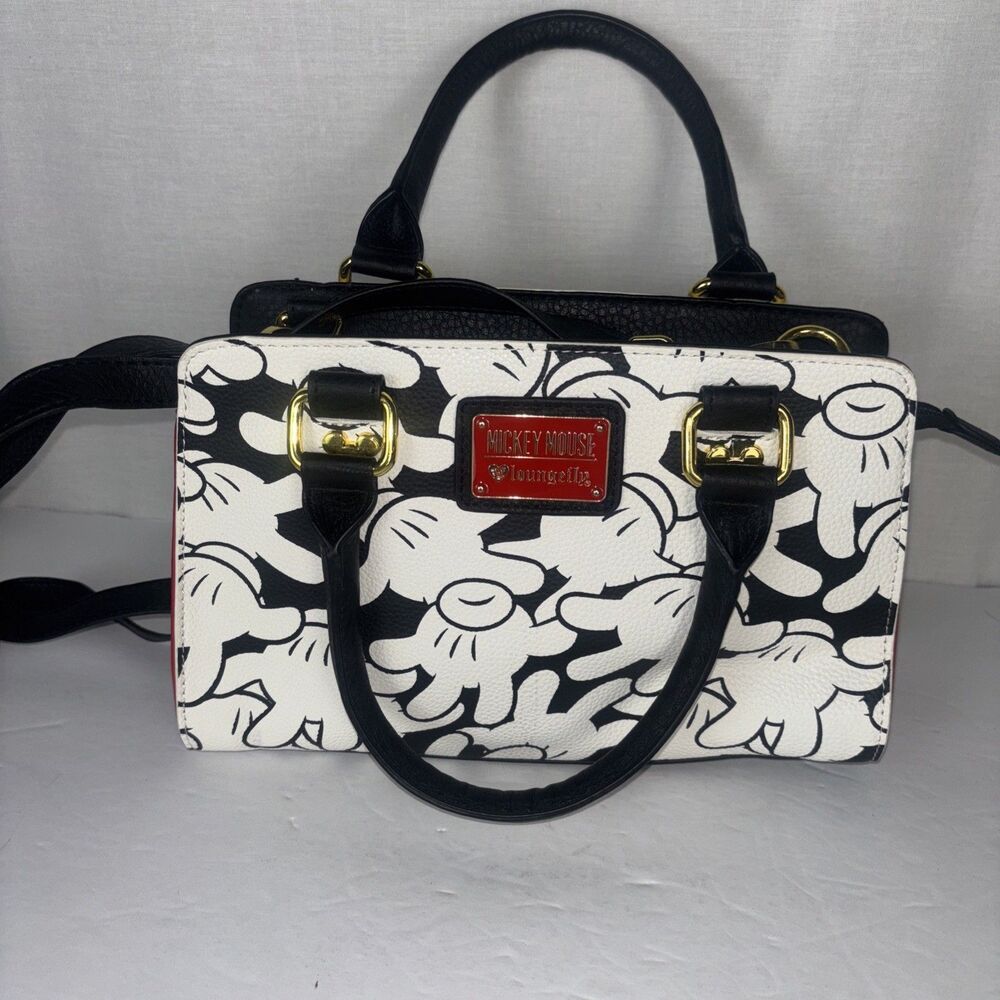 Loungefly Mickey Mouse Gloves Handbag Purse Crossbody Black And White
